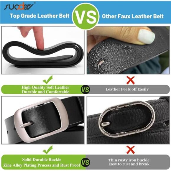 Fashion Womens Leather Belt, Soft Leather Waist Belt with Pin Buckle for Jeans - Picture 3 of 7